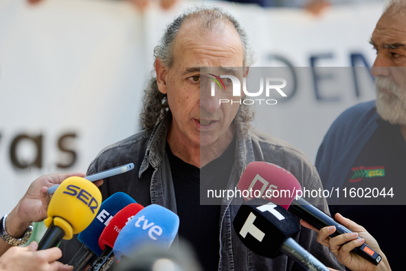 Jesus Manuel Gonzalez and The Union de Uniones de Agricultores y Ganaderos hold a rally in front of the European Commission building in Madr...