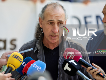 Jesus Manuel Gonzalez and The Union de Uniones de Agricultores y Ganaderos hold a rally in front of the European Commission building in Madr...