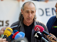 Jesus Manuel Gonzalez and The Union de Uniones de Agricultores y Ganaderos hold a rally in front of the European Commission building in Madr...