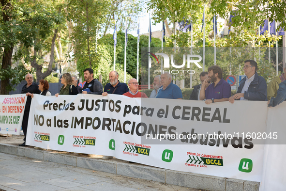 The Union de Uniones de Agricultores y Ganaderos holds a rally on Monday, September 23, in front of the European Commission building in Madr...