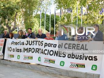 The Union de Uniones de Agricultores y Ganaderos holds a rally on Monday, September 23, in front of the European Commission building in Madr...