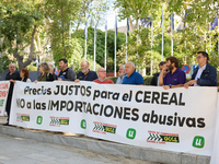 The Union de Uniones de Agricultores y Ganaderos holds a rally on Monday, September 23, in front of the European Commission building in Madr...