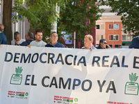 The Union de Uniones de Agricultores y Ganaderos holds a rally on Monday, September 23, in front of the European Commission building in Madr...