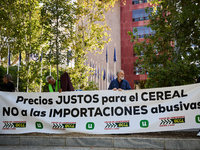 The Union de Uniones de Agricultores y Ganaderos holds a rally on Monday, September 23, in front of the European Commission building in Madr...