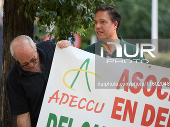 The Union de Uniones de Agricultores y Ganaderos holds a rally on Monday, September 23, in front of the European Commission building in Madr...