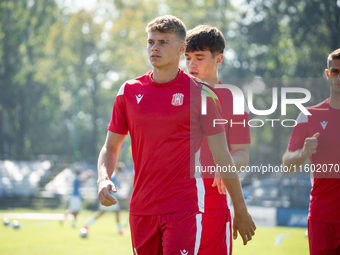 Dawid Pieniazek plays during the game between Hutnik Krakow and Resovia Rzeszow in Krakow, Poland, on September 22, 2024. Betclic 2 Liga, Po...