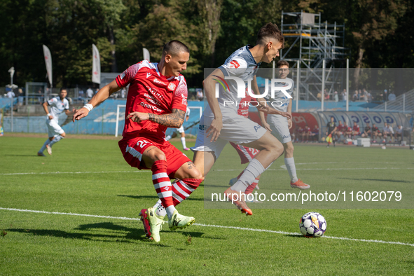 Bartlomiej Eizenchart and Michal Glogowski play during the game between Hutnik Krakow and Resovia Rzeszow in Krakow, Poland, on September 22...