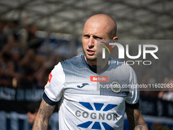 Deniss Rakels participates in the game between Hutnik Krakow and Resovia Rzeszow in Krakow, Poland, on September 22, 2024. Betclic 2 Liga, P...