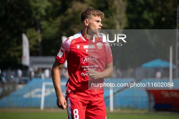 Dawid Pieniazek plays during the game between Hutnik Krakow and Resovia Rzeszow in Krakow, Poland, on September 22, 2024. Betclic 2 Liga, Po...