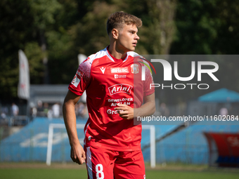 Dawid Pieniazek plays during the game between Hutnik Krakow and Resovia Rzeszow in Krakow, Poland, on September 22, 2024. Betclic 2 Liga, Po...