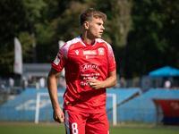 Dawid Pieniazek plays during the game between Hutnik Krakow and Resovia Rzeszow in Krakow, Poland, on September 22, 2024. Betclic 2 Liga, Po...