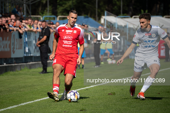 Marcin Urynowicz and Mateusz Sowinski play during the game between Hutnik Krakow and Resovia Rzeszow in Krakow, Poland, on September 22, 202...