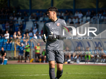 Goalkeeper Jakub Tetyk during the game between Hutnik Krakow and Resovia Rzeszow in Krakow, Poland, on September 22, 2024. Betclic 2 Liga, P...