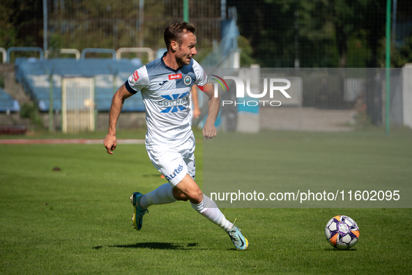 Maciej Urbanczyk plays during the game between Hutnik Krakow and Resovia Rzeszow in Krakow, Poland, on September 22, 2024. Betclic 2 Liga, P...