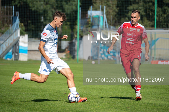 Kamil Glogowski and Marcin Urynowicz play during the game between Hutnik Krakow and Resovia Rzeszow in Krakow, Poland, on September 22, 2024...