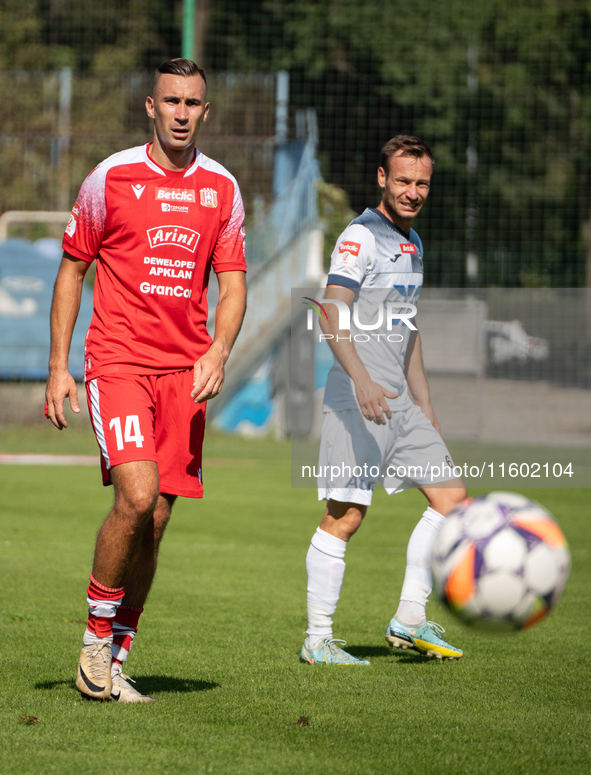 Marcin Urynowicz and Maciej Urbanczyk play during the game between Hutnik Krakow and Resovia Rzeszow in Krakow, Poland, on September 22, 202...