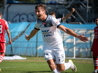 Lukasz Kedziora celebrates scoring a goal in a game between Hutnik Krakow and Resovia Rzeszow in Krakow, Poland, on September 22, 2024. Betc...