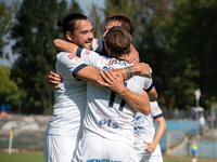 Hutnik players celebrate scoring a goal in a game between Hutnik Krakow and Resovia Rzeszow in Krakow, Poland, on September 22, 2024. Betcli...