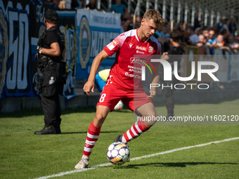 Dawid Pieniazek plays during the game between Hutnik Krakow and Resovia Rzeszow in Krakow, Poland, on September 22, 2024. Betclic 2 Liga, Po...