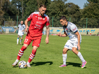 Radoslaw Adamski and Filip Jania participate in the game between Hutnik Krakow and Resovia Rzeszow in Krakow, Poland, on September 22, 2024....