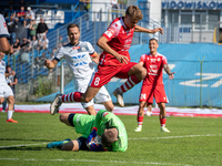 Dorian Fratczak and Dawid Pieniazek participate in the game between Hutnik Krakow and Resovia Rzeszow in Krakow, Poland, on September 22, 20...