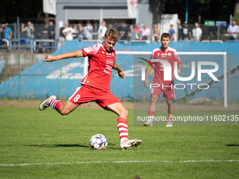 Dawid Pieniazek plays during the game between Hutnik Krakow and Resovia Rzeszow in Krakow, Poland, on September 22, 2024. Betclic 2 Liga, Po...