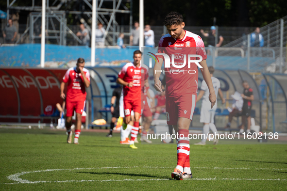 Maksymilian Hebel participates in the game between Hutnik Krakow and Resovia Rzeszow in Krakow, Poland, on September 22, 2024. Betclic 2 Lig...