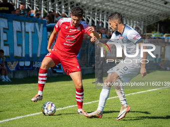 Maksymilian Hebel and Patrik Misak play during the game between Hutnik Krakow and Resovia Rzeszow in Krakow, Poland, on September 22, 2024....