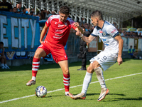 Maksymilian Hebel and Patrik Misak play during the game between Hutnik Krakow and Resovia Rzeszow in Krakow, Poland, on September 22, 2024....