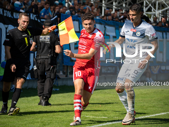 Maksymilian Hebel and Patrik Misak play during the game between Hutnik Krakow and Resovia Rzeszow in Krakow, Poland, on September 22, 2024....