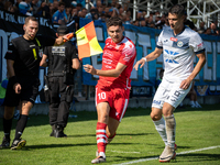 Maksymilian Hebel and Patrik Misak play during the game between Hutnik Krakow and Resovia Rzeszow in Krakow, Poland, on September 22, 2024....