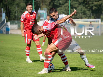 Maciej Gorski and Filip Jania play during the game between Hutnik Krakow and Resovia Rzeszow in Krakow, Poland, on September 22, 2024. Betcl...