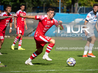 Gracjan Jaroch participates in the game between Hutnik Krakow and Resovia Rzeszow in Krakow, Poland, on September 22, 2024. Betclic 2 Liga,...