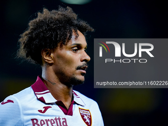 Valentino Lazaro of Torino FC looks on during the Serie A Enilive match between Hellas Verona and Torino FC at Stadio Marcantonio Bentegodi...