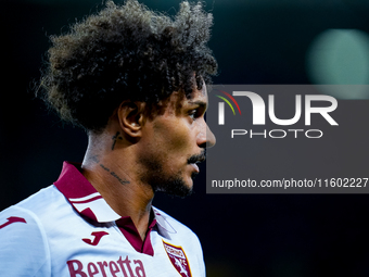 Valentino Lazaro of Torino FC looks on during the Serie A Enilive match between Hellas Verona and Torino FC at Stadio Marcantonio Bentegodi...