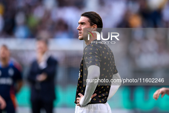 Dusan Vlahovic of Juventus during the Serie A match between Juventus and Napoli at Allianz Stadium in Turin, Italy, on September 21, 2024. 