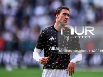 Dusan Vlahovic of Juventus during the Serie A match between Juventus and Napoli at Allianz Stadium in Turin, Italy, on September 21, 2024. (