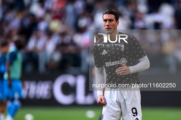 Dusan Vlahovic of Juventus during the Serie A match between Juventus and Napoli at Allianz Stadium in Turin, Italy, on September 21, 2024. 