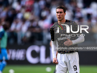 Dusan Vlahovic of Juventus during the Serie A match between Juventus and Napoli at Allianz Stadium in Turin, Italy, on September 21, 2024. (