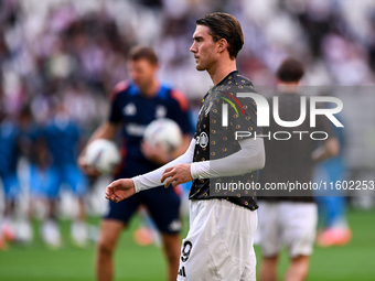 Dusan Vlahovic of Juventus during the Serie A match between Juventus and Napoli at Allianz Stadium in Turin, Italy, on September 21, 2024. (