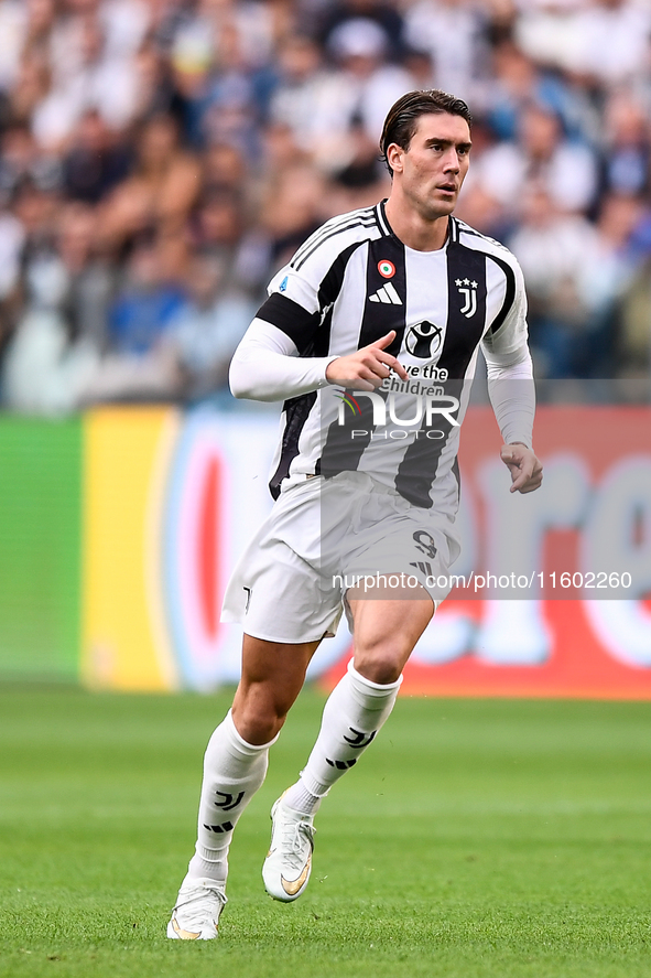 Dusan Vlahovic of Juventus during the Serie A match between Juventus and Napoli at Allianz Stadium in Turin, Italy, on September 21, 2024. 