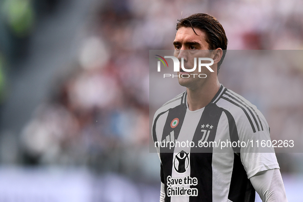 Dusan Vlahovic of Juventus during the Serie A match between Juventus and Napoli at Allianz Stadium in Turin, Italy, on September 21, 2024. 