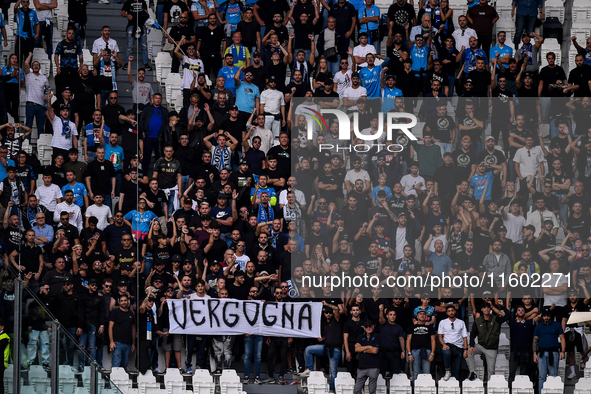 Napoli fans protest against the ban on fans residing in the province of Naples from participating in the away match during the Serie A match...