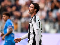 Dusan Vlahovic of Juventus shows disappointment during the Serie A match between Juventus and Napoli at Allianz Stadium in Turin, Italy, on...