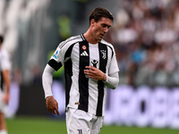 Dusan Vlahovic of Juventus shows disappointment during the Serie A match between Juventus and Napoli at Allianz Stadium in Turin, Italy, on...