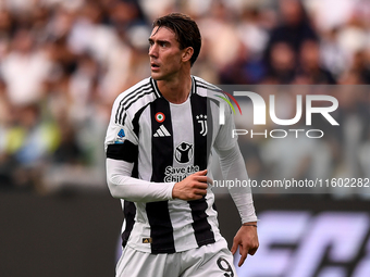 Dusan Vlahovic of Juventus looks on during the Serie A match between Juventus and Napoli at Allianz Stadium in Turin, Italy, on September 21...