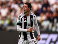 Dusan Vlahovic of Juventus looks on during the Serie A match between Juventus and Napoli at Allianz Stadium in Turin, Italy, on September 21...