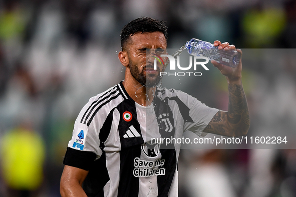 Nicolas Gonzalez of Juventus drinks during the Serie A match between Juventus and Napoli at Allianz Stadium in Turin, Italy, on September 21...