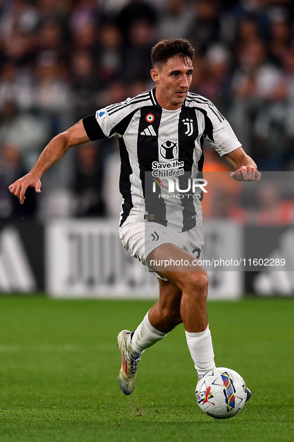 Andrea Cambiaso of Juventus during the Serie A match between Juventus and Napoli at Allianz Stadium in Turin, Italy, on September 21, 2024. 