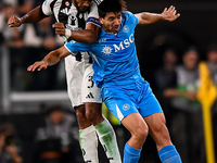 Gleison Bremer of Juventus fights for the ball with Giovanni Simeone of SSC Napoli during the Serie A match between Juventus and Napoli at A...